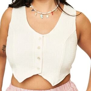 What Lo Wants Cream Marielle Pebble Crepe Vest Tank Top Shell Buttons Plus Sz 3X